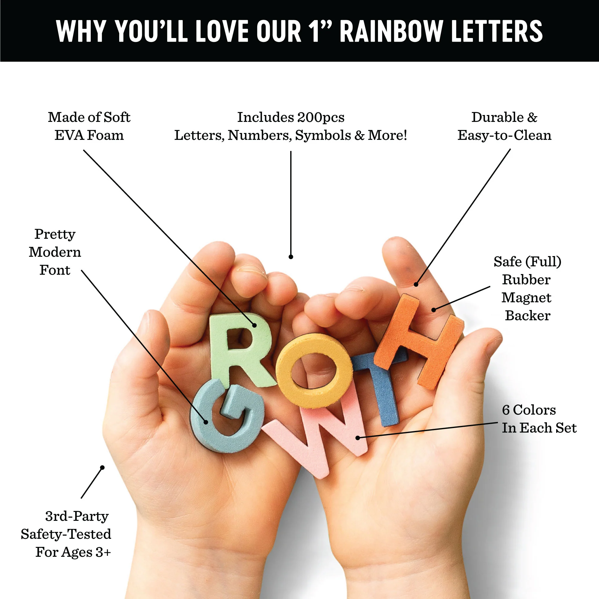 1" 200pc Rainbow Dream Magnetic Uppercase Letters & Numbers - Image 7