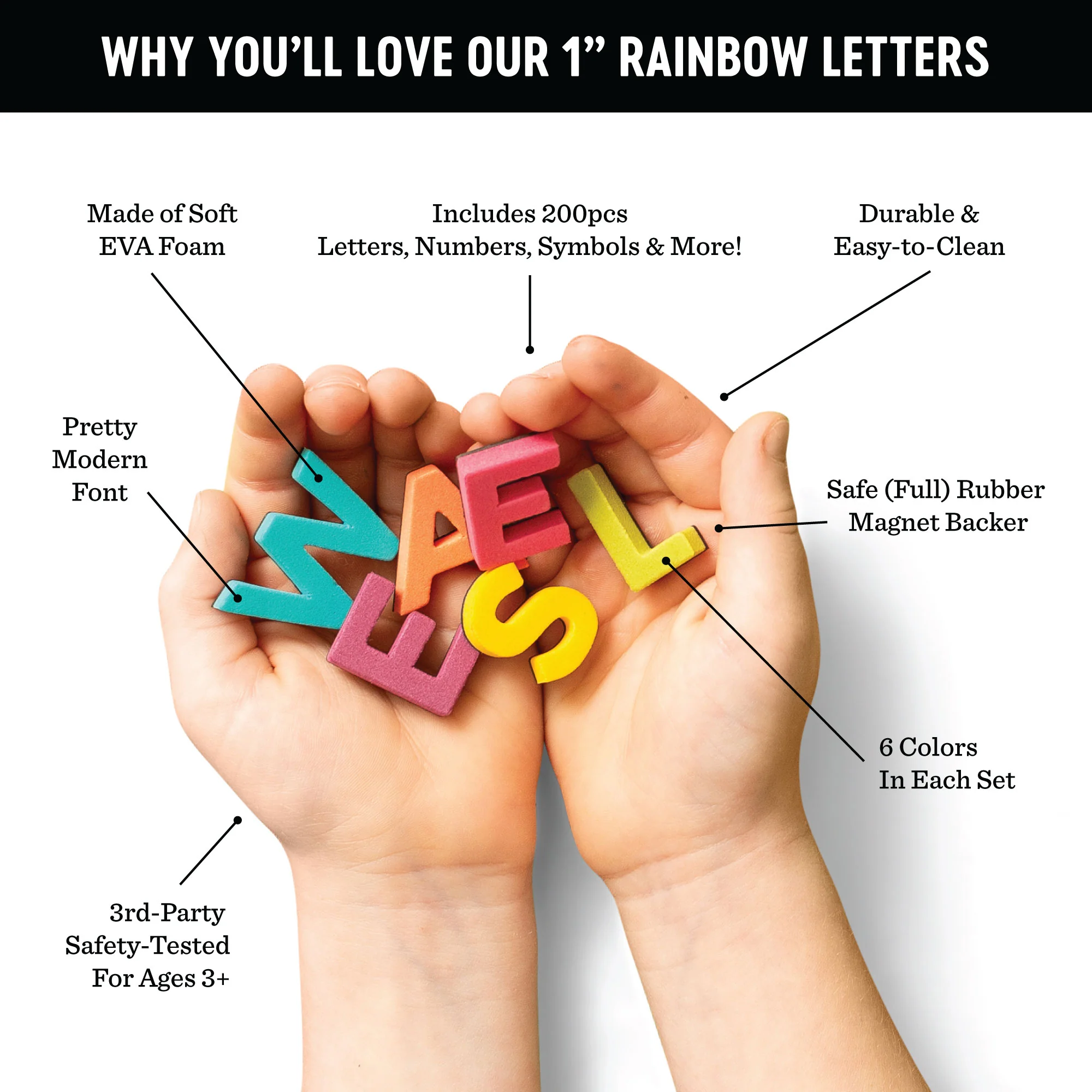 1" 200pc Rainbow Pop Magnetic Uppercase Letters & Numbers - Image 6